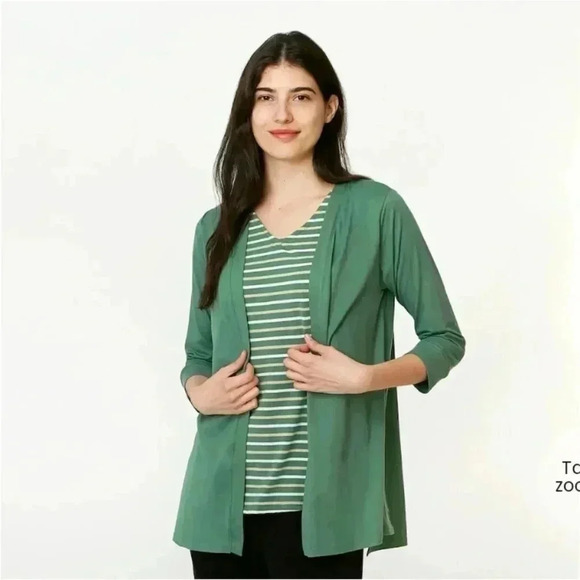 Cuddl Duds Flexwear Open-Front Cardigan and Tank Set - Picture 1 of 9